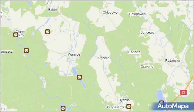 mapa Krężelin, Krężelin na mapie Targeo