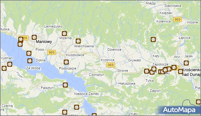 mapa Krośnica gmina Krościenko nad Dunajcem, Krośnica gmina Krościenko nad Dunajcem na mapie Targeo