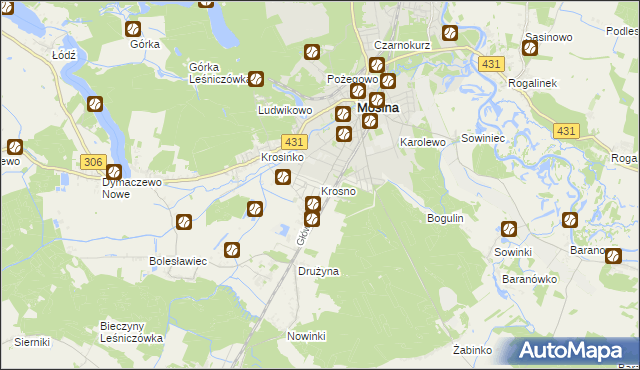 mapa Krosno gmina Mosina, Krosno gmina Mosina na mapie Targeo