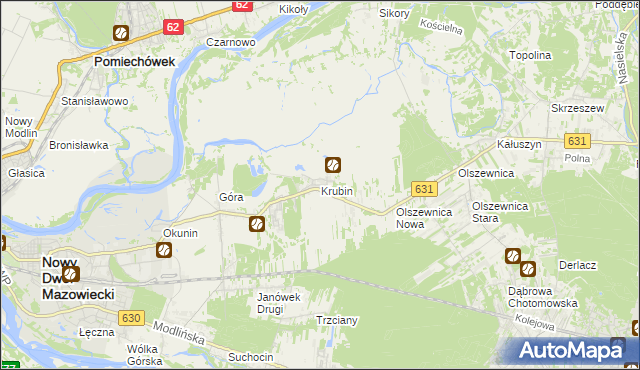 mapa Krubin gmina Wieliszew, Krubin gmina Wieliszew na mapie Targeo