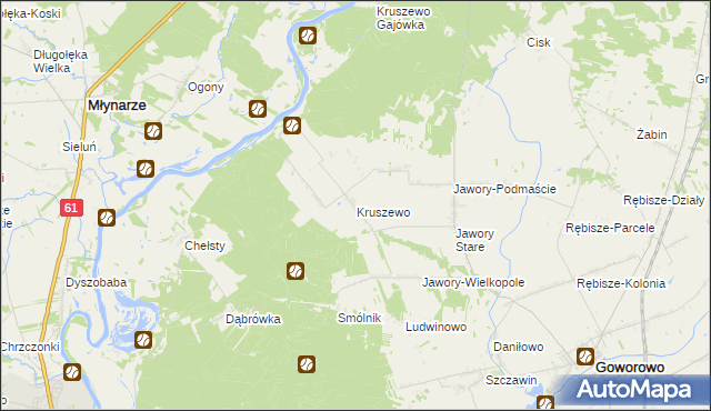 mapa Kruszewo gmina Goworowo, Kruszewo gmina Goworowo na mapie Targeo