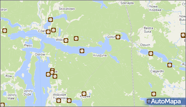 mapa Kruszyna gmina Kościerzyna, Kruszyna gmina Kościerzyna na mapie Targeo