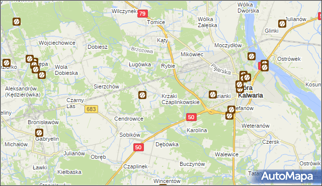 mapa Krzaki Czaplinkowskie, Krzaki Czaplinkowskie na mapie Targeo
