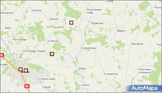 mapa Krzeczkowo gmina Mońki, Krzeczkowo gmina Mońki na mapie Targeo
