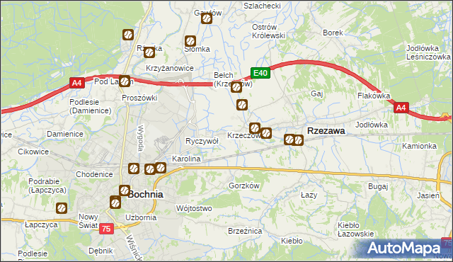 mapa Krzeczów gmina Rzezawa, Krzeczów gmina Rzezawa na mapie Targeo