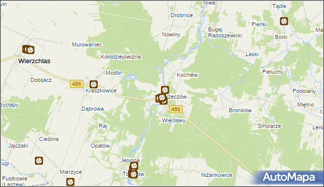 mapa Krzeczów gmina Wierzchlas, Krzeczów gmina Wierzchlas na mapie Targeo