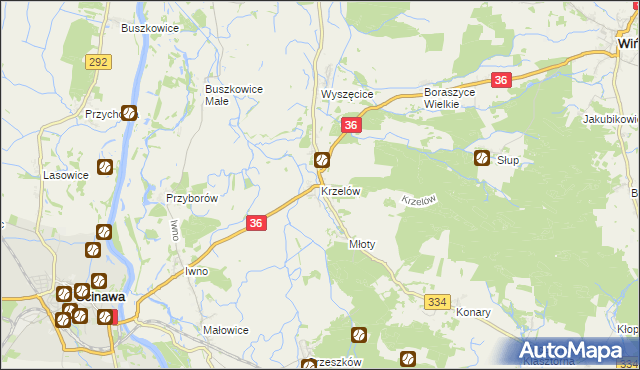 mapa Krzelów gmina Wińsko, Krzelów gmina Wińsko na mapie Targeo