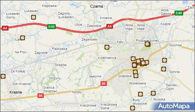 mapa Krzemienica gmina Czarna, Krzemienica gmina Czarna na mapie Targeo