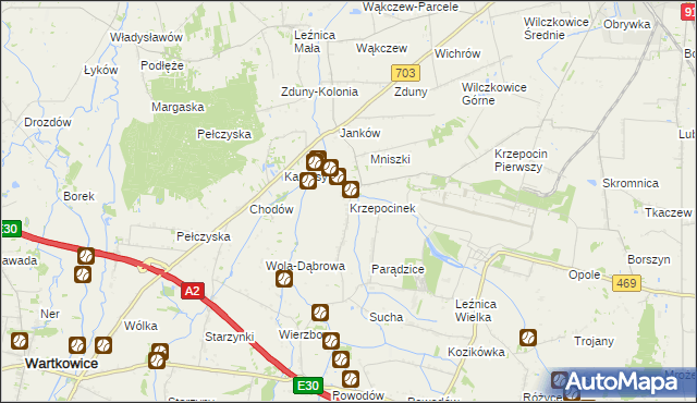mapa Krzepocinek, Krzepocinek na mapie Targeo
