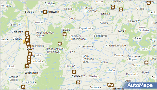 mapa Krzesławice gmina Raciechowice, Krzesławice gmina Raciechowice na mapie Targeo
