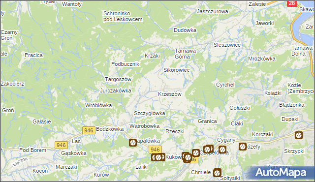 mapa Krzeszów gmina Stryszawa, Krzeszów gmina Stryszawa na mapie Targeo