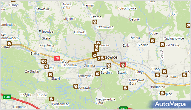 mapa Krzeszowice, Krzeszowice na mapie Targeo