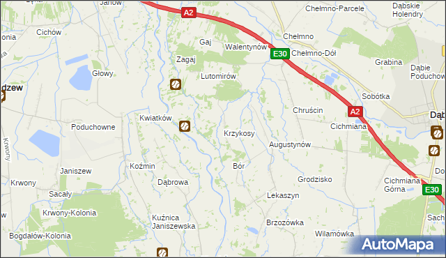 mapa Krzykosy gmina Dąbie, Krzykosy gmina Dąbie na mapie Targeo