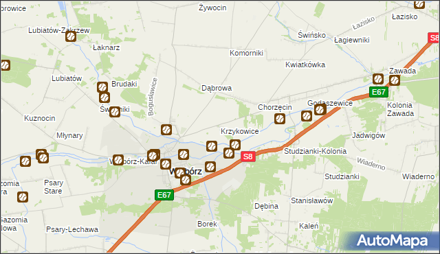 mapa Krzykowice gmina Wolbórz, Krzykowice gmina Wolbórz na mapie Targeo