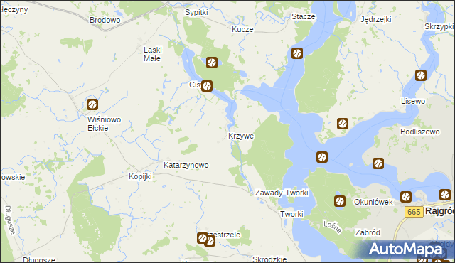 mapa Krzywe gmina Prostki, Krzywe gmina Prostki na mapie Targeo