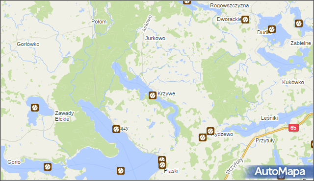 mapa Krzywe gmina Świętajno, Krzywe gmina Świętajno na mapie Targeo