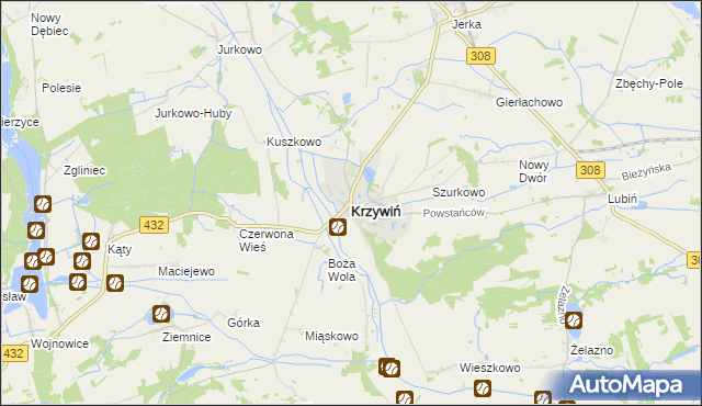 mapa Krzywiń, Krzywiń na mapie Targeo