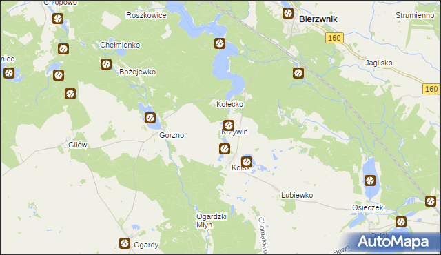 mapa Krzywin gmina Bierzwnik, Krzywin gmina Bierzwnik na mapie Targeo