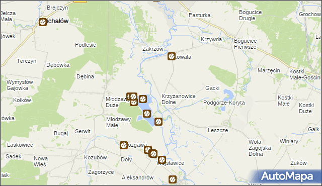 mapa Krzyżanowice Dolne, Krzyżanowice Dolne na mapie Targeo