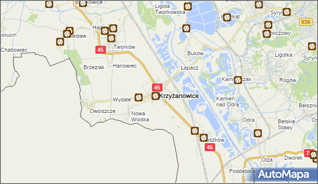 mapa Krzyżanowice powiat raciborski, Krzyżanowice powiat raciborski na mapie Targeo