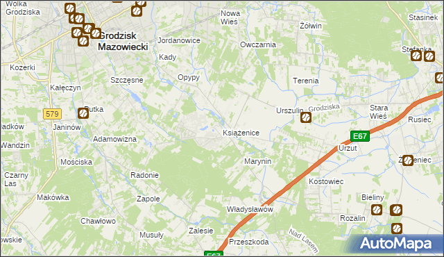 mapa Książenice gmina Grodzisk Mazowiecki, Książenice gmina Grodzisk Mazowiecki na mapie Targeo