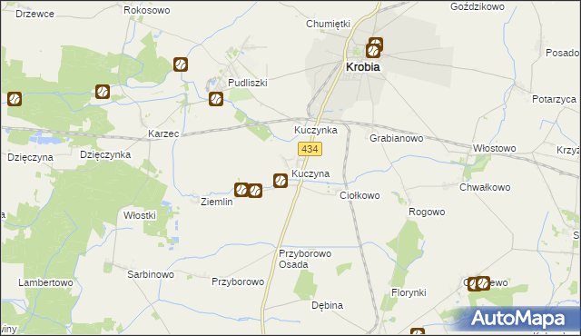 mapa Kuczyna gmina Krobia, Kuczyna gmina Krobia na mapie Targeo