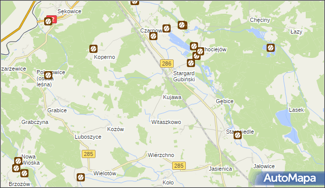 mapa Kujawa gmina Gubin, Kujawa gmina Gubin na mapie Targeo