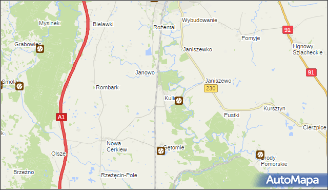mapa Kulice gmina Pelplin, Kulice gmina Pelplin na mapie Targeo