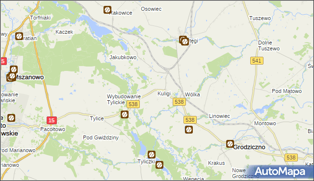 mapa Kuligi gmina Grodziczno, Kuligi gmina Grodziczno na mapie Targeo