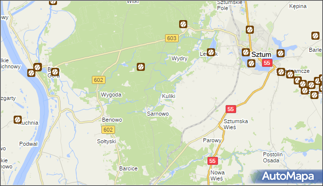 mapa Kuliki gmina Ryjewo, Kuliki gmina Ryjewo na mapie Targeo