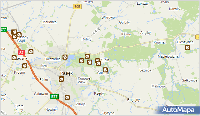 mapa Kupin gmina Pasłęk, Kupin gmina Pasłęk na mapie Targeo