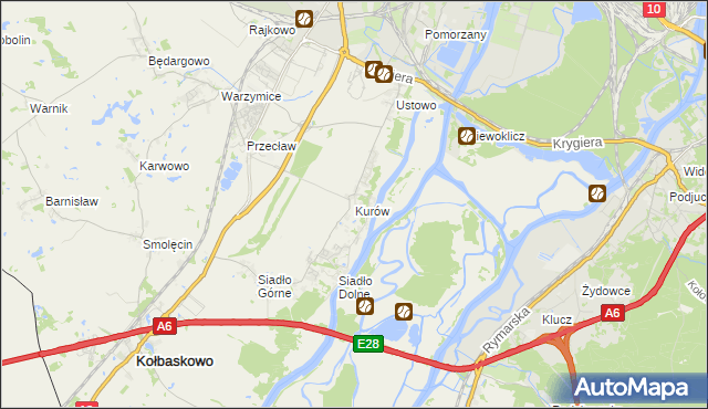 mapa Kurów gmina Kołbaskowo, Kurów gmina Kołbaskowo na mapie Targeo