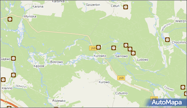 mapa Kurówko gmina Bobolice, Kurówko gmina Bobolice na mapie Targeo