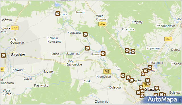 mapa Kurozwęki, Kurozwęki na mapie Targeo