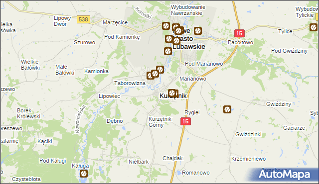 mapa Kurzętnik, Kurzętnik na mapie Targeo