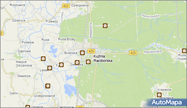 mapa Kuźnia Raciborska, Kuźnia Raciborska na mapie Targeo