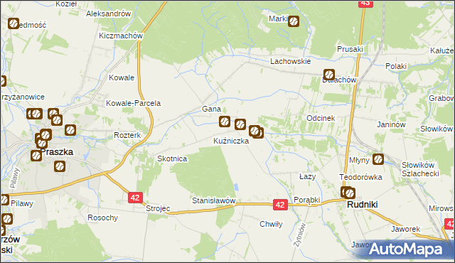 mapa Kuźnica gmina Rudniki, Kuźnica gmina Rudniki na mapie Targeo