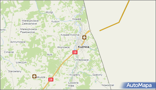 mapa Kuźnica powiat sokólski, Kuźnica powiat sokólski na mapie Targeo