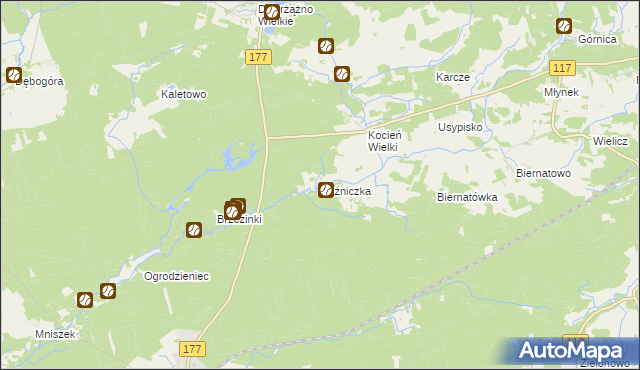 mapa Kuźniczka gmina Wieleń, Kuźniczka gmina Wieleń na mapie Targeo