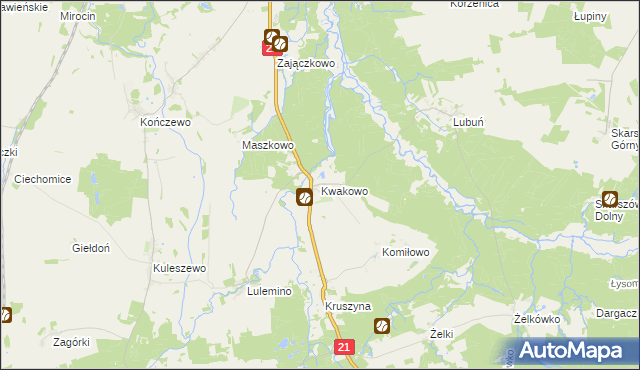 mapa Kwakowo gmina Kobylnica, Kwakowo gmina Kobylnica na mapie Targeo