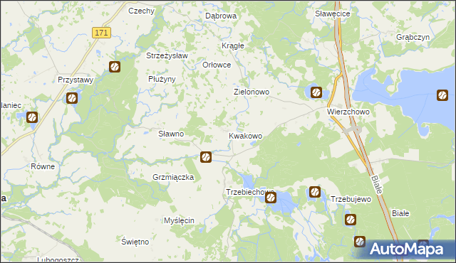 mapa Kwakowo gmina Szczecinek, Kwakowo gmina Szczecinek na mapie Targeo