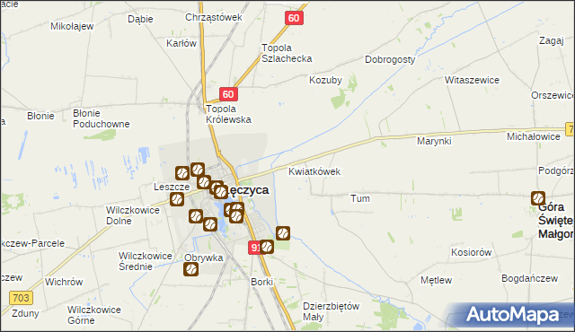 mapa Kwiatkówek gmina Góra Świętej Małgorzaty, Kwiatkówek gmina Góra Świętej Małgorzaty na mapie Targeo