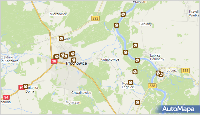 mapa Kwiatkowice gmina Prochowice, Kwiatkowice gmina Prochowice na mapie Targeo