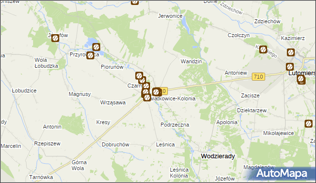 mapa Kwiatkowice gmina Wodzierady, Kwiatkowice gmina Wodzierady na mapie Targeo