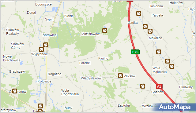 mapa Kwilno gmina Zgierz, Kwilno gmina Zgierz na mapie Targeo