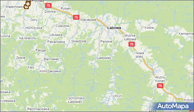 mapa Łabowiec, Łabowiec na mapie Targeo