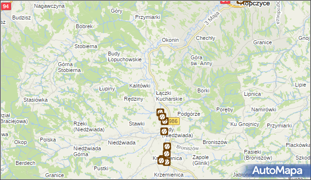 mapa Łączki Kucharskie, Łączki Kucharskie na mapie Targeo