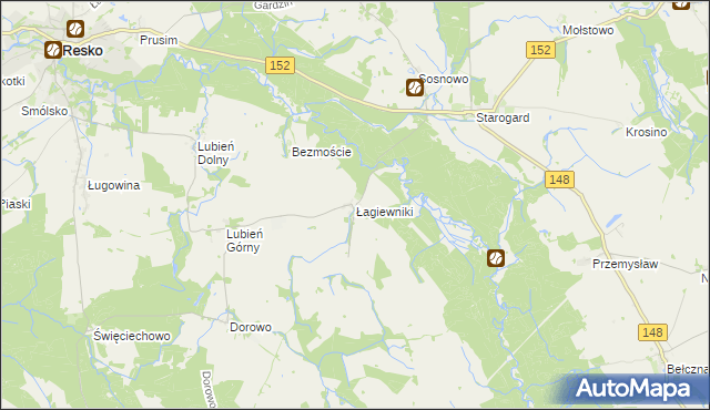 mapa Łagiewniki gmina Resko, Łagiewniki gmina Resko na mapie Targeo