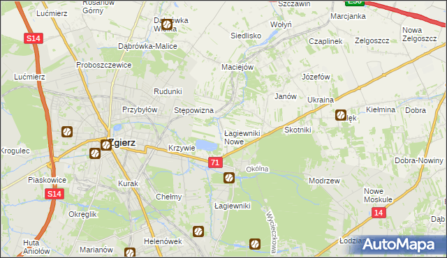 mapa Łagiewniki Nowe, Łagiewniki Nowe na mapie Targeo