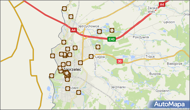 mapa Łagów gmina Zgorzelec, Łagów gmina Zgorzelec na mapie Targeo